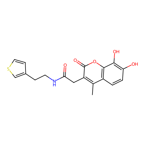 2-(7,8-dihydroxy-4-methyl-2-oxo-2H-chromen-3-yl)-N-(2-(thiophen-3-yl)ethyl)acetamide structure