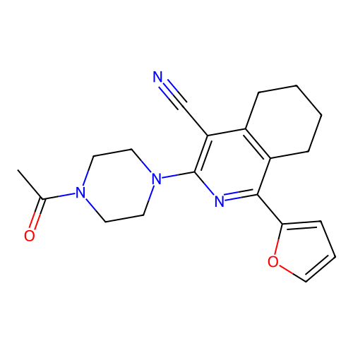 3-(4-acetylpiperazin-1-yl)-1-(furan-2-yl)-5,6,7,8-tetrahydroisoquinoline-4-carbonitrile structure