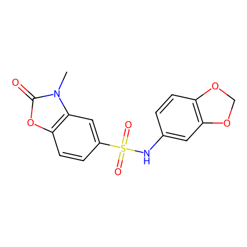 N-(1,3-benzodioxol-5-yl)-3-methyl-2-oxo-1,3-benzoxazole-5-sulfonamide structure