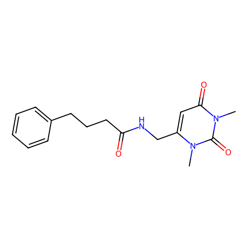 N-((1,3-dimethyl-2,6-dioxo-1,2,3,6-tetrahydropyrimidin-4-yl)methyl)-4-phenylbutanamide structure