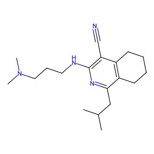 3-((3-(dimethylamino)propyl)amino)-1-isobutyl-5,6,7,8-tetrahydroisoquinoline-4-carbonitrile structure