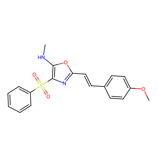 (E)-2-(4-methoxystyryl)-N-methyl-4-(phenylsulfonyl)oxazol-5-amine structure