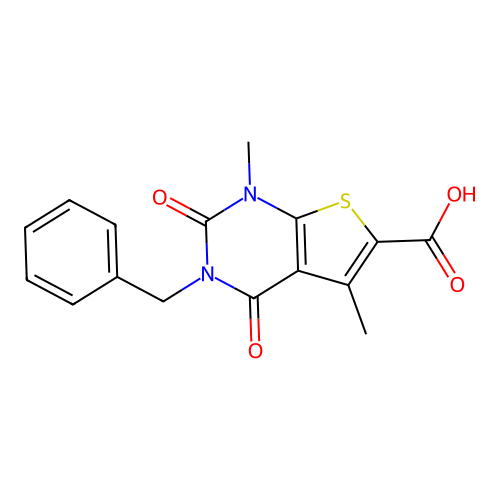3-benzyl-1,5-dimethyl-2,4-dioxo-1,2,3,4-tetrahydrothieno[2,3-d]pyrimidine-6-carboxylic acid structure