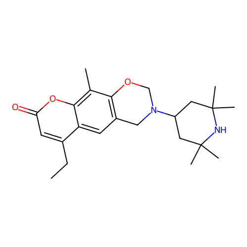 6-ethyl-10-methyl-3-(2,2,6,6-tetramethylpiperidin-4-yl)-3,4-dihydrochromeno[6,7-e][1,3]oxazin-8(2H)-one structure