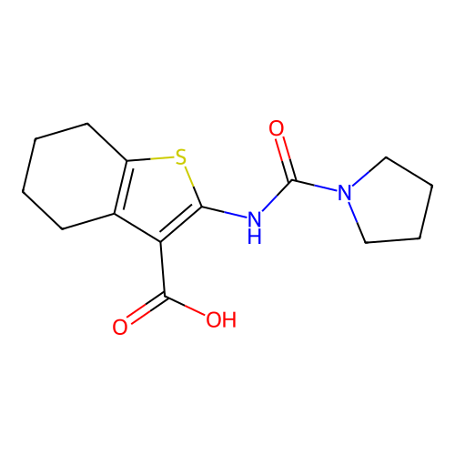 2-(pyrrolidine-1-carbonylamino)-4,5,6,7-tetrahydro-1-benzothiophene-3-carboxylic acid structure