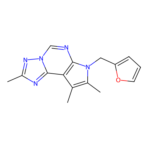 7-(furan-2-ylmethyl)-2,8,9-trimethyl-7H-pyrrolo[3,2-e][1,2,4]triazolo[1,5-c]pyrimidine structure