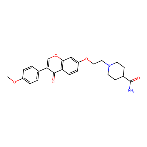 1-(2-((3-(4-methoxyphenyl)-4-oxo-4H-chromen-7-yl)oxy)ethyl)piperidine-4-carboxamide structure