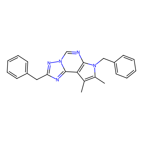 2,7-dibenzyl-8,9-dimethyl-7H-pyrrolo[3,2-e][1,2,4]triazolo[1,5-c]pyrimidine structure