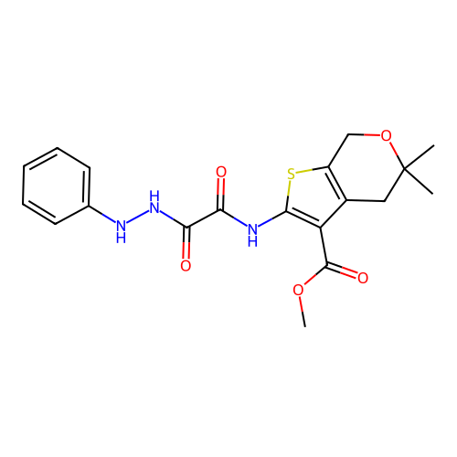 methyl 5,5-dimethyl-2-(2-oxo-2-(2-phenylhydrazinyl)acetamido)-5,7-dihydro-4H-thieno[2,3-c]pyran-3-carboxylate structure