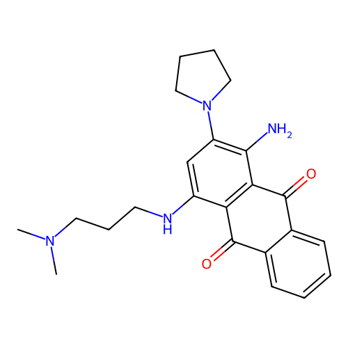 1-amino-4-((3-(dimethylamino)propyl)amino)-2-(pyrrolidin-1-yl)anthracene-9,10-dione structure