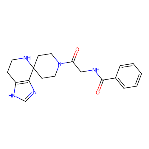 N-(2-oxo-2-(1,5,6,7-tetrahydrospiro[imidazo[4,5-c]pyridine-4,4'-piperidin]-1'-yl)ethyl)benzamide structure