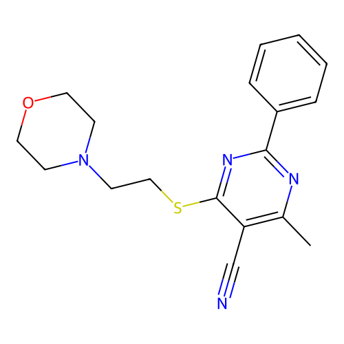 4-Methyl-6-{[2-(morpholin-4-yl)ethyl]sulfanyl}-2-phenylpyrimidine-5-carbonitrile structure