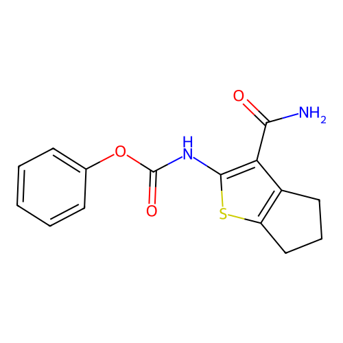 phenyl (3-carbamoyl-5,6-dihydro-4H-cyclopenta[b]thiophen-2-yl)carbamate structure