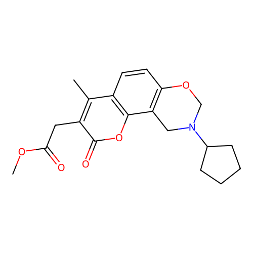 methyl 2-(9-cyclopentyl-4-methyl-2-oxo-2,8,9,10-tetrahydrochromeno[8,7-e][1,3]oxazin-3-yl)acetate structure