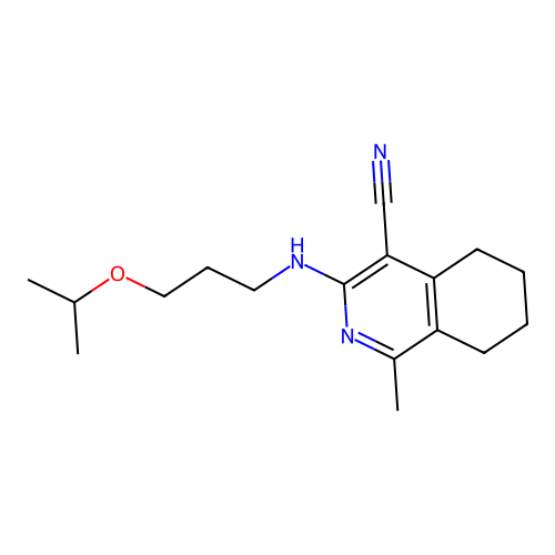 1-methyl-3-(3-propan-2-yloxypropylamino)-5,6,7,8-tetrahydroisoquinoline-4-carbonitrile structure