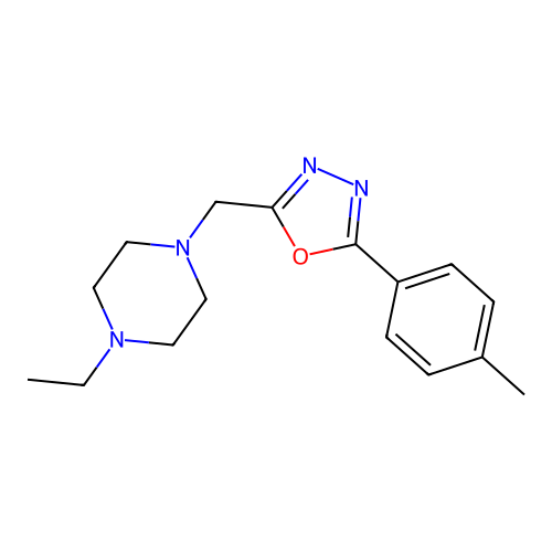 1-Ethyl-4-{[5-(4-methylphenyl)-1,3,4-oxadiazol-2-yl]methyl}piperazine structure