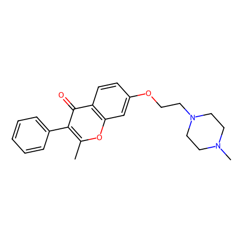 2-methyl-7-(2-(4-methylpiperazin-1-yl)ethoxy)-3-phenyl-4H-chromen-4-one structure