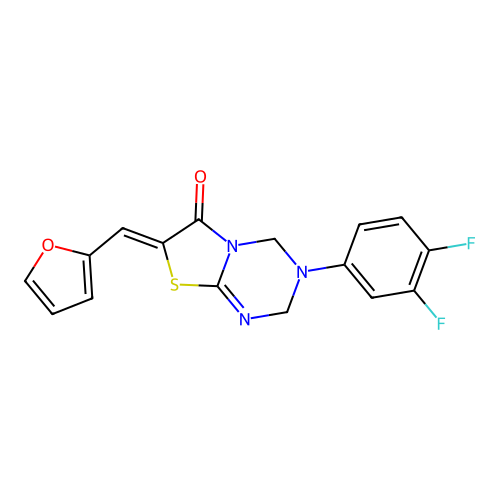 (7Z)-3-(3,4-difluorophenyl)-7-(furan-2-ylmethylidene)-2,4-dihydro-[1,3]thiazolo[3,2-a][1,3,5]triazin-6-one structure