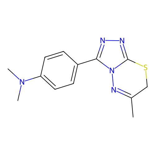 N,N-dimethyl-4-(6-methyl-7H-[1,2,4]triazolo[3,4-b][1,3,4]thiadiazin-3-yl)aniline structure