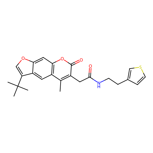 2-(3-(tert-butyl)-5-methyl-7-oxo-7H-furo[3,2-g]chromen-6-yl)-N-(2-(thiophen-3-yl)ethyl)acetamide structure
