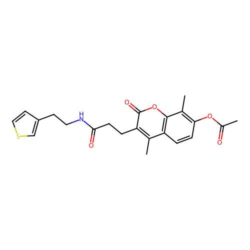 4,8-dimethyl-2-oxo-3-(3-oxo-3-((2-(thiophen-3-yl)ethyl)amino)propyl)-2H-chromen-7-yl acetate structure