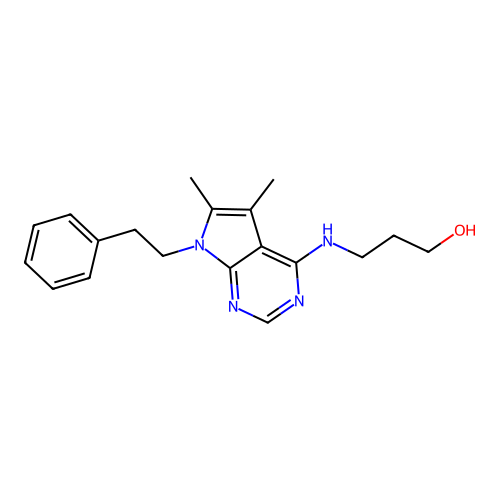 3-{[5,6-dimethyl-7-(2-phenylethyl)-7H-pyrrolo[2,3-d]pyrimidin-4-yl]amino}propan-1-ol structure