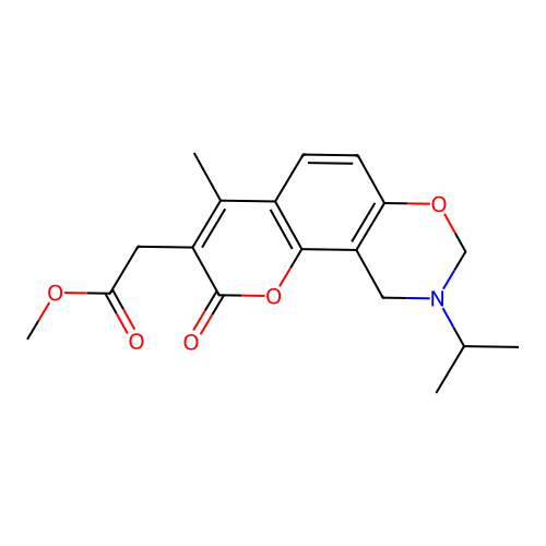 methyl 2-(9-isopropyl-4-methyl-2-oxo-2,8,9,10-tetrahydrochromeno[8,7-e][1,3]oxazin-3-yl)acetate structure