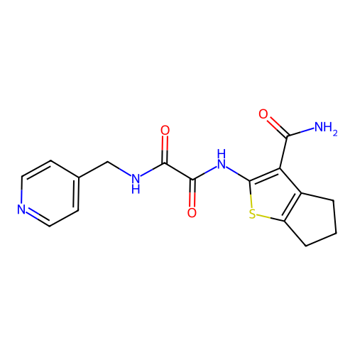 N'-(3-carbamoyl-5,6-dihydro-4H-cyclopenta[b]thiophen-2-yl)-N-(pyridin-4-ylmethyl)oxamide structure
