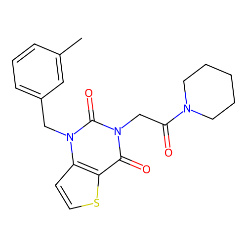 1-(3-methylbenzyl)-3-(2-oxo-2-(piperidin-1-yl)ethyl)thieno[3,2-d]pyrimidine-2,4(1H,3H)-dione structure