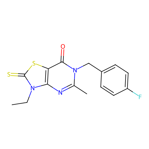 3-ethyl-6-(4-fluorobenzyl)-5-methyl-2-thioxo-2,3-dihydrothiazolo[4,5-d]pyrimidin-7(6H)-one structure