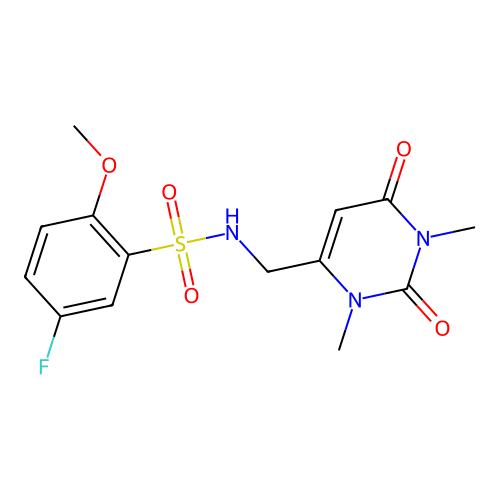 N-((1,3-dimethyl-2,6-dioxo-1,2,3,6-tetrahydropyrimidin-4-yl)methyl)-5-fluoro-2-methoxybenzenesulfonamide structure