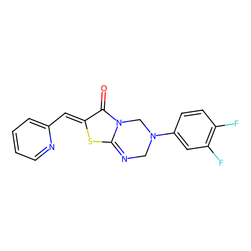 (7Z)-3-(3,4-difluorophenyl)-7-(pyridin-2-ylmethylidene)-2,4-dihydro-[1,3]thiazolo[3,2-a][1,3,5]triazin-6-one structure