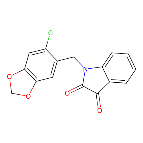 1-[(6-chloro-1,3-benzodioxol-5-yl)methyl]-1H-indole-2,3-dione structure