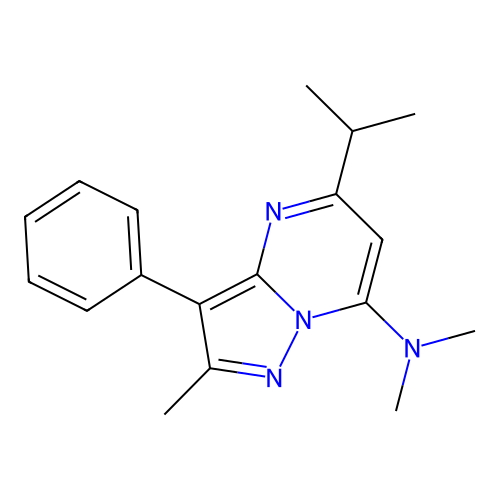 N,N,2-trimethyl-3-phenyl-5-(propan-2-yl)pyrazolo[1,5-a]pyrimidin-7-amine structure