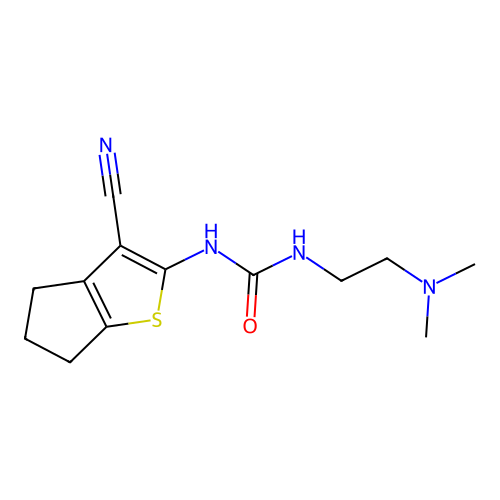 1-(2-cyano-4-thiabicyclo[3.3.0]octa-2,9-dien-3-yl)-3-(2-dimethylaminoethyl)urea structure
