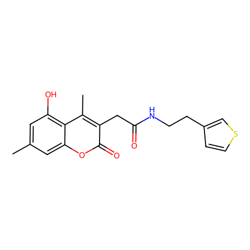 2-(5-hydroxy-4,7-dimethyl-2-oxo-2H-chromen-3-yl)-N-(2-(thiophen-3-yl)ethyl)acetamide structure