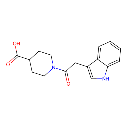 1-(1H-indol-3-ylacetyl)piperidine-4-carboxylic acid structure