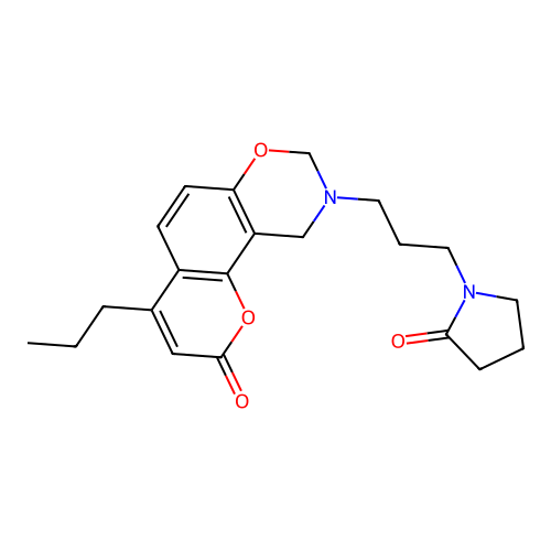 9-(3-(2-oxopyrrolidin-1-yl)propyl)-4-propyl-9,10-dihydrochromeno[8,7-e][1,3]oxazin-2(8H)-one structure