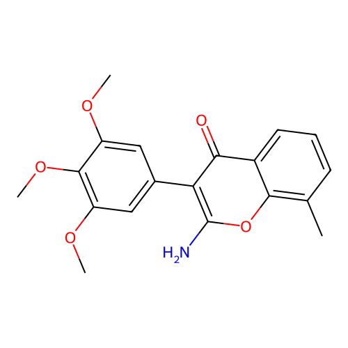 2-amino-8-methyl-3-(3,4,5-trimethoxyphenyl)-4H-chromen-4-one structure