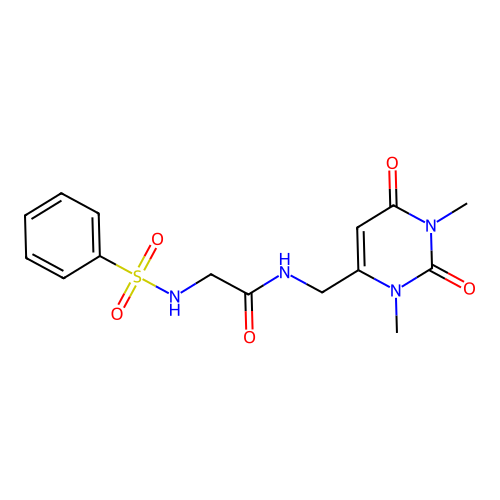 N-((1,3-dimethyl-2,6-dioxo-1,2,3,6-tetrahydropyrimidin-4-yl)methyl)-2-(phenylsulfonamido)acetamide structure