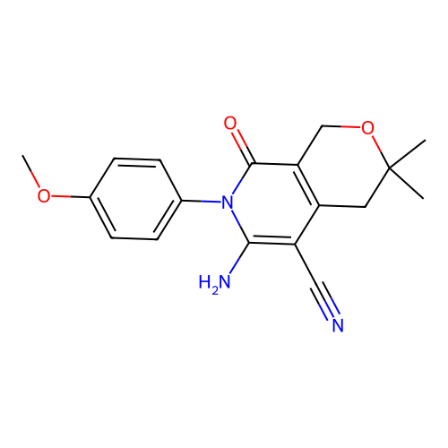 6-amino-7-(4-methoxyphenyl)-3,3-dimethyl-8-oxo-3,4,7,8-tetrahydro-1H-pyrano[3,4-c]pyridine-5-carbonitrile structure