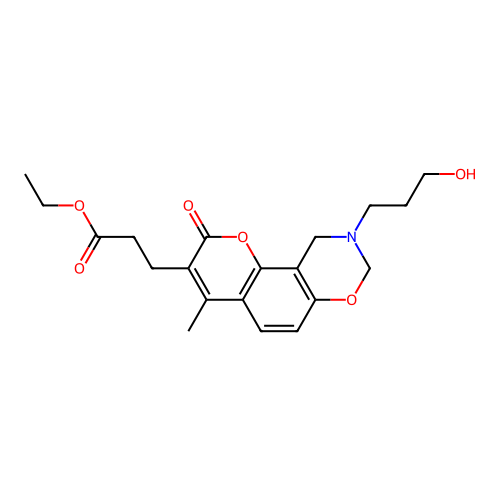 ethyl 3-(9-(3-hydroxypropyl)-4-methyl-2-oxo-2,8,9,10-tetrahydrochromeno[8,7-e][1,3]oxazin-3-yl)propanoate structure