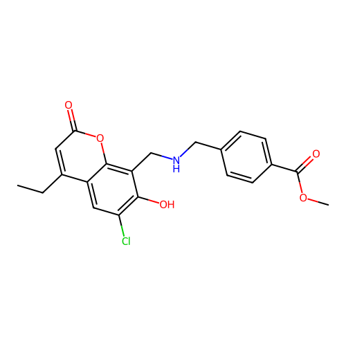 methyl 4-((((6-chloro-4-ethyl-7-hydroxy-2-oxo-2H-chromen-8-yl)methyl)amino)methyl)benzoate structure
