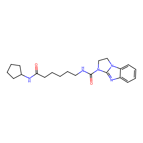 N-[6-(cyclopentylamino)-6-oxohexyl]-1,2-dihydroimidazo[1,2-a]benzimidazole-3-carboxamide structure