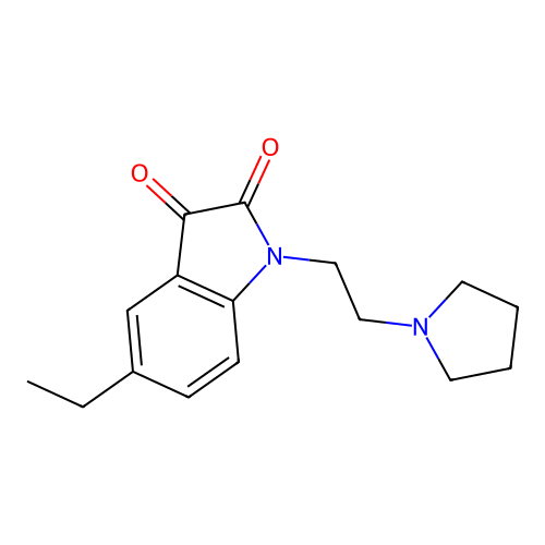 5-ethyl-1-[2-(pyrrolidin-1-yl)ethyl]-1H-indole-2,3-dione structure