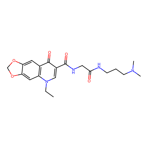 N-(2-((3-(dimethylamino)propyl)amino)-2-oxoethyl)-5-ethyl-8-oxo-5,8-dihydro-[1,3]dioxolo[4,5-g]quinoline-7-carboxamide structure