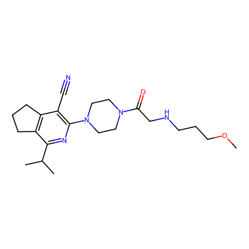 1-isopropyl-3-(4-(2-((3-methoxypropyl)amino)acetyl)piperazin-1-yl)-6,7-dihydro-5H-cyclopenta[c]pyridine-4-carbonitrile structure