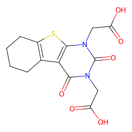 2,2'-(2,4-dioxo-5,6,7,8-tetrahydro[1]benzothieno[2,3-d]pyrimidine-1,3(2H,4H)-diyl)diacetic acid structure