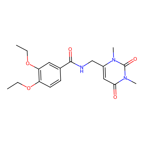 N-((1,3-dimethyl-2,6-dioxo-1,2,3,6-tetrahydropyrimidin-4-yl)methyl)-3,4-diethoxybenzamide structure