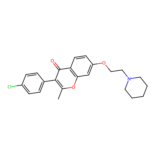 3-(4-chlorophenyl)-2-methyl-7-(2-(piperidin-1-yl)ethoxy)-4H-chromen-4-one structure